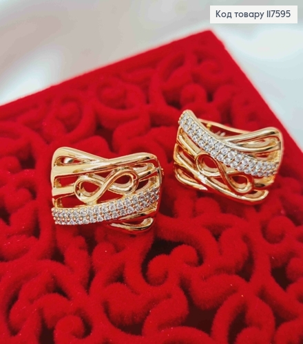 Серьги "Бесконечность" украшены камешками в два ряда, 1,8см, англ. застежка, Xuping 18К 117595 фото 2