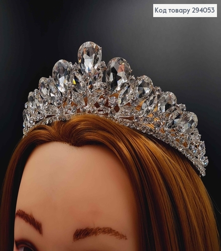 Тиара под серебро, "Викторианская" с белыми камешками. 294053 фото 2