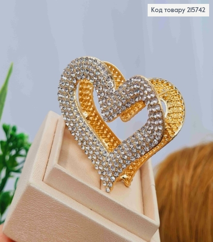 Краб металл "СЕРДЦЕ" с Блестящими камешками, 5см, Золотого цвета 215742 фото 2
