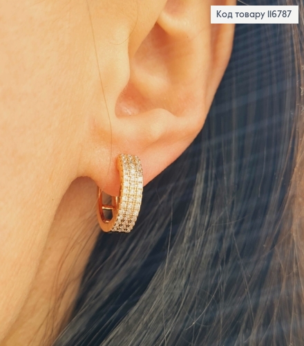 Сережки кільця в камінцях, шир.4мм, Xuping 18К 116787 фото 2