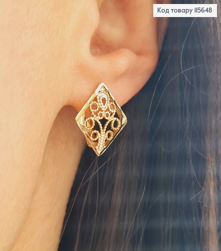 Серьги Ромбики с вензелями, 1,5см, Xuping 18K 115648 фото 2