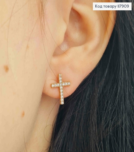 Серьги гвозди "Кресты" украшены камешками, 1,3*0,9см, Xuping 18K 117909 фото 3