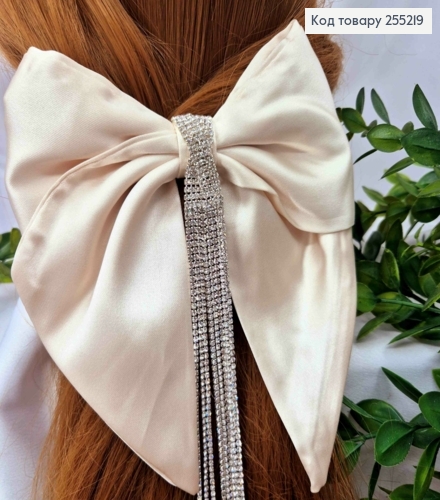 Бант Роскошный, АИВОРИ, атласный, декорированный камнями 20см, на заколке автоматик, размер 16*16см. 255219 фото 2