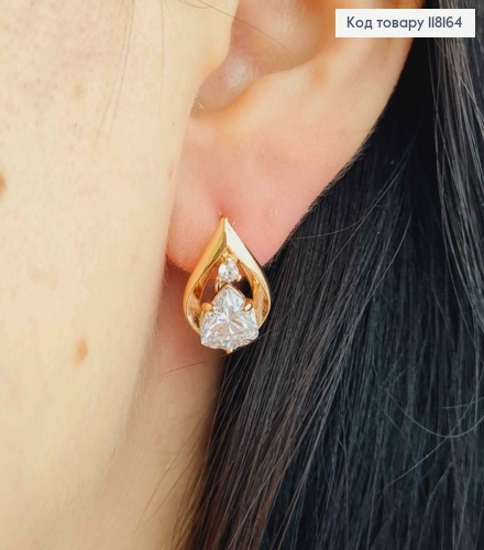 Серьги "СОФИ" с Блестящим камнем, 1,5см, англ. заст., Xuping 18K 118164 фото 3