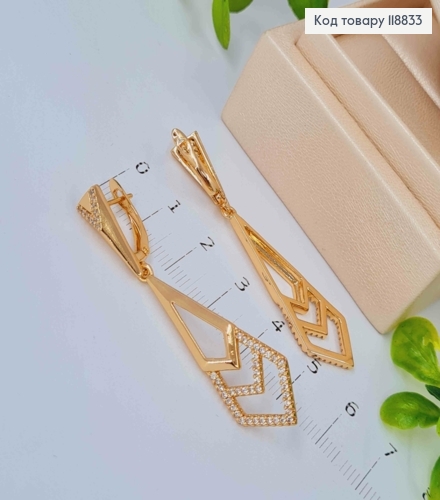 Серьги с Фигурной подвеской украшены Блестящими камешками, 1,7+3,8см, англ. застежка, Xuping 18К 118833 фото 2