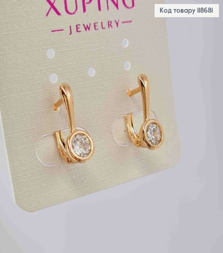 Серьги с одним камешком в оправе, длина 1,7см, английская застежка, Xuping 18К. 118681 фото 2