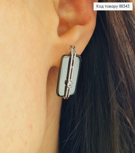 Серьги родованные, "Венера" с черной пластинкой и камешком, 2,5см, англ. зам. Xuping 181343 фото 2