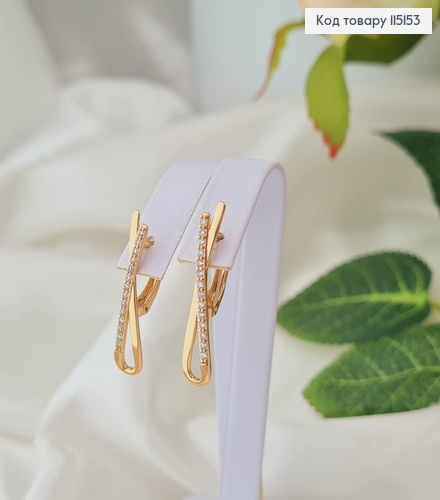 Сережки Ленточка с камнями (англ.застежка), 2,5*0,5см, Xuping 18K 115153 фото 3