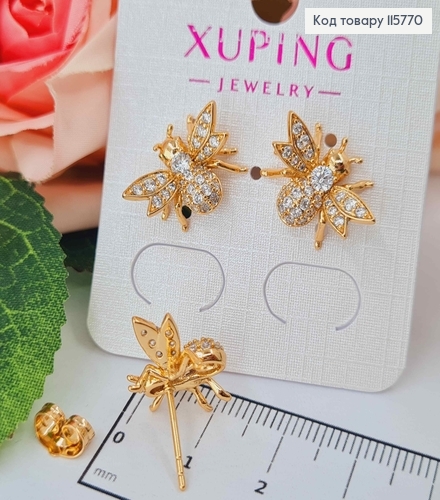 Серьги гвоздики, "Бджолина Бжоли" в камешках, 1,4см Xuping 18К 115770 фото 2