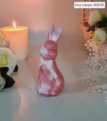 Пасхальная фигура ЗАЯЦ, РОЗОВОГО цвета, с бантиком, 12*6,5см 282043 фото 2