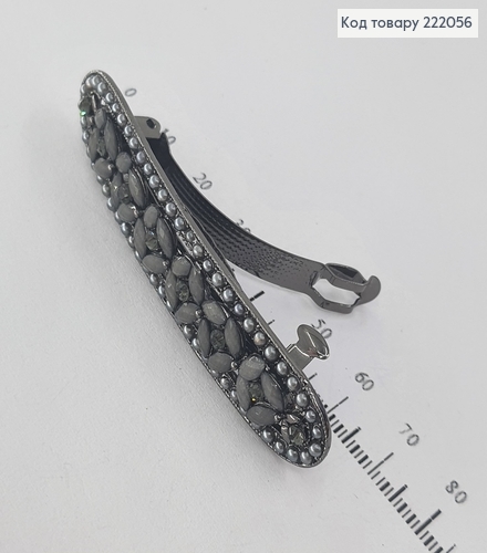 Заколка автомат овальна з камінцями металік 222056 фото 2