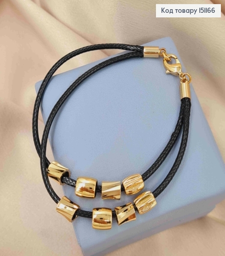 Браслет эко кожа двойной с фигурными подвесками, длина 18см, Xuping 18K. 151166 фото 2