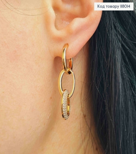 Серьги кольца с двумя съемными овалами украшены камешками, 1,5см, Xuping 18K 118014 фото 3