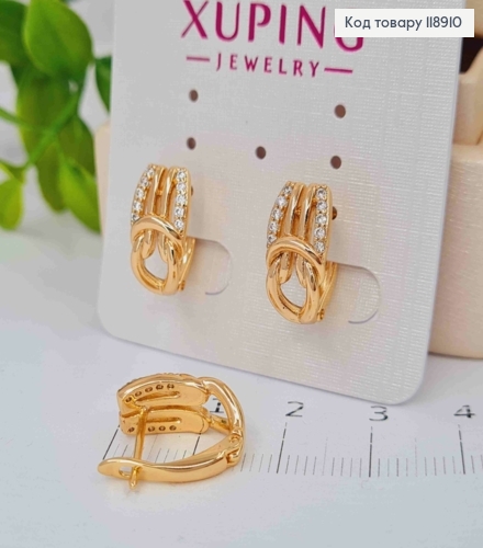 Сережки "Egypt" прикрашені Блискучими камінцями, 1,5см, англійська застібка, Xuping 18K 118910 фото 2