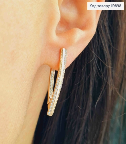 Серьги стрелы украшены яркими камешками в два ряда, 2,8см, англ. застежка, Xuping 18К 119898 фото 2