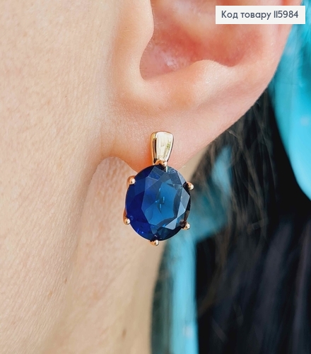 Серьги, "Вирджиния" с большим Синим камешком, 1,5см, англ. застежка, Xuping 18K 115984 фото 2