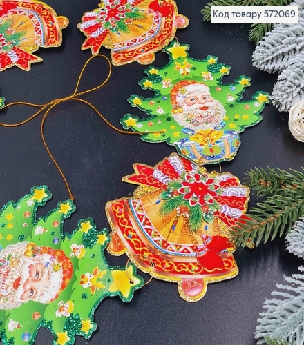 Гирлянда Новогодняя, вертикальная, бумажная, С праздничными колокольчиками, (7элементов) 572069 фото 2