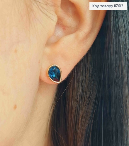 Серьги гвоздика Капли с темно-синим камнем сваровски, 9,5мм, Xuping 18К. 117612 фото 3