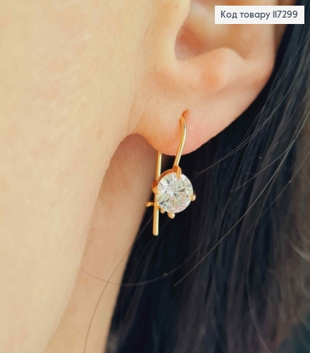 Сережки з Блискучим камнем в квадратній оправі 6мм, французька застібка, Xuping 18K 117299 фото 2