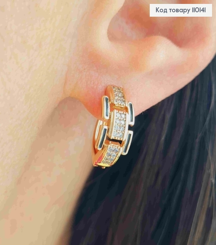 Сережки кільця з Блискучими камінцями та Чорною емаллю, діаметр 1,5см, Xuping 18К 110141 фото 2