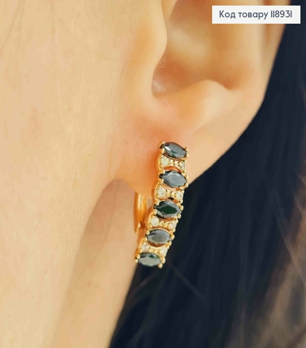 Серьги "Орбита" украшены Черными камешками, 1,8см, английская застежка, Xuping 18K 118931 фото 2