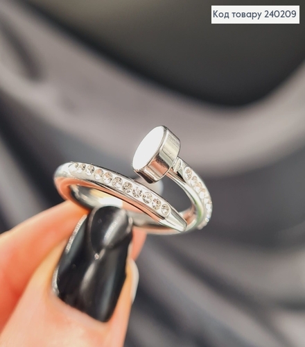 Кольцо родированое Картье с камнями, Stainless Steel 240209 фото 2