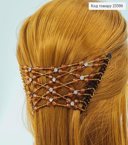 Заколка Монтера для волос коричневая с камнями 233911 фото 2