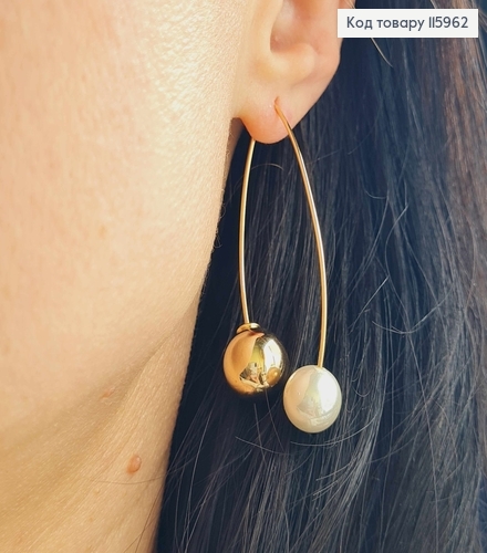 Серьги протяжки, с золотым шариком и жемчужиной, 5см Xuping 18K 115962 фото 2