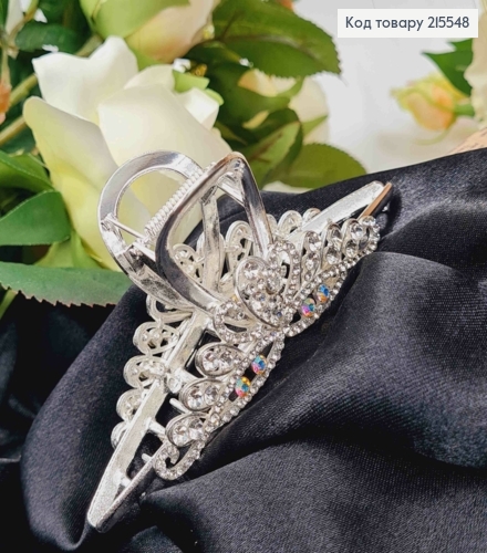 Краб металл ПАВА серебряного цвета в камнях, длина 11,2см 215548 фото 2