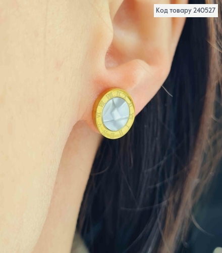Серьги гвоздики, Римские часы, лимонного цвета с белой вставочкой, 1см, Stainless Steel 260028 фото 3