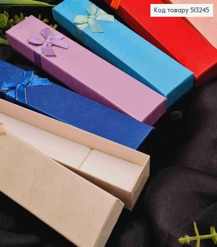 Коробочка длинная ювелирная "с бантиком", размер 21*4*2,5см, белая серединка, цвета в ассортименте. 513245 фото 2