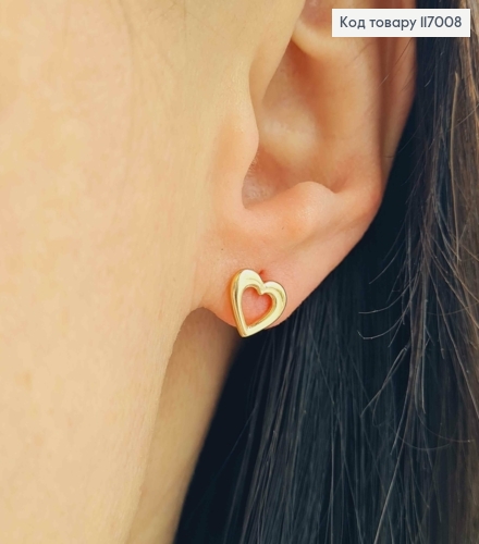 Серьги гвоздики, Сердечки тоненькие, 0,8см, Xuping 18K 117008 фото 2