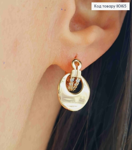 Сережки кільця прикрашені Блискучими камінцями з рухливою частинкою, діаметр 1,2см, Xuping 18К 110165 фото 3