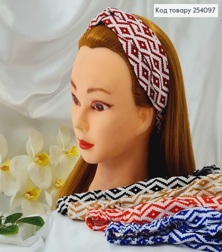 Повязка – чалма, на резинке, с геометрическим орнаментом, в ассорт. 254097 фото 2