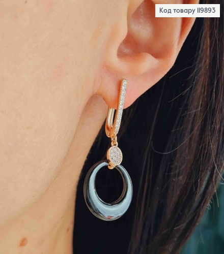 Серьги в Блестящем камне с керамической подвеской, 2+1,9см, английская застежка, Xuping 18K 119893 фото 3