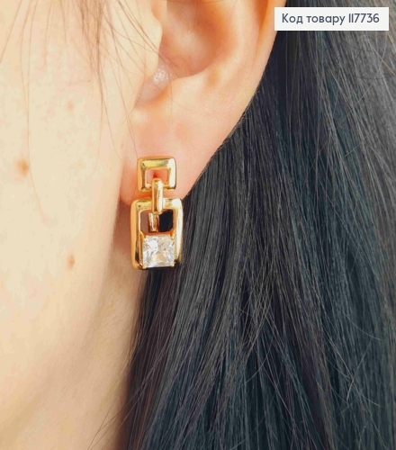 Серьги "Фиона" с квадратным блестящим камнем, 2,1см, английская застежка, XUPING 18K 117736 фото 3