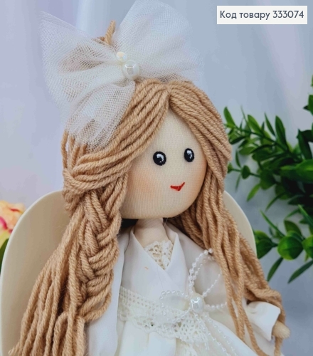 Кукла Девочка "АНГЛЯТ" с сумочкой в Белом наряде, высота 29см, ручная работа, Украина 333074 фото 2