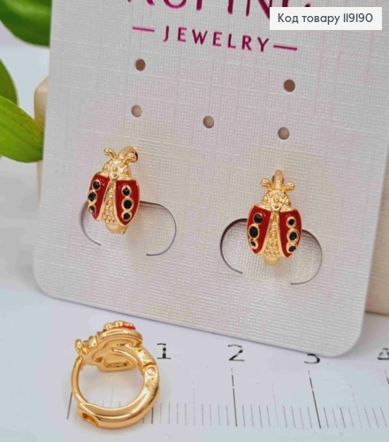 Серьги кольца "Бедрик" с красной эмалью, (0,8см), диаметр 1см, Xuping 18K 119190 фото 2