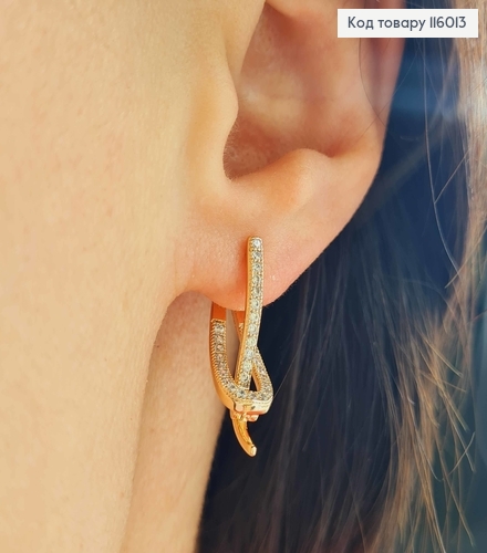 Сережки Петелька з гачечком, в камінцях, 2,4см, англ. застібка, 18K 116013 фото 2