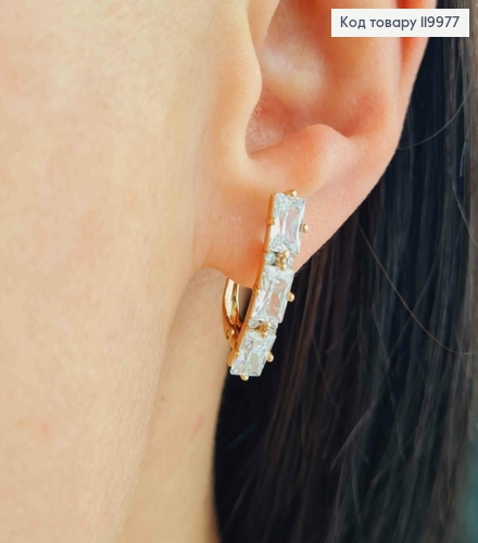 Серьги с тремя Блестящими камешками, 2,2см, английская застежка, Xuping 18K 119977 фото 2