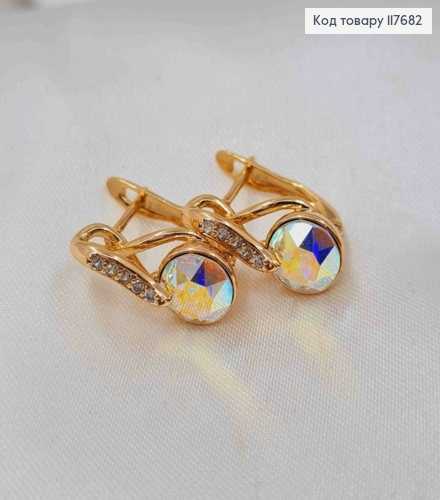 Серьги "Музыкальные Ноты" с камнем Сваровски Хамелеон, 1,7см, англ. застежка, Xuping 18К 117682 фото 2