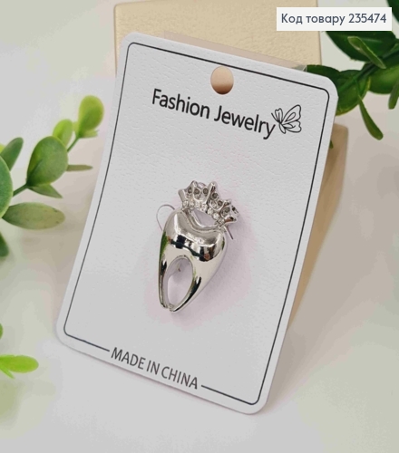 Брошь "Зубчик с короной" СЕРЕБРЯНОГО цвета, и камнями, размер 3*1,7см 235474 фото 3