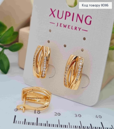 Серьги украшены Блестящими камешками, длина 1,5см, английская застежка, Xuping 18K 110116 фото 2