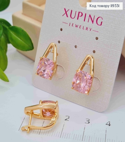 Серьги с изысканным розовым камнем, длина 1,7см, английская застежка, XUPING 18K 119331 фото 2