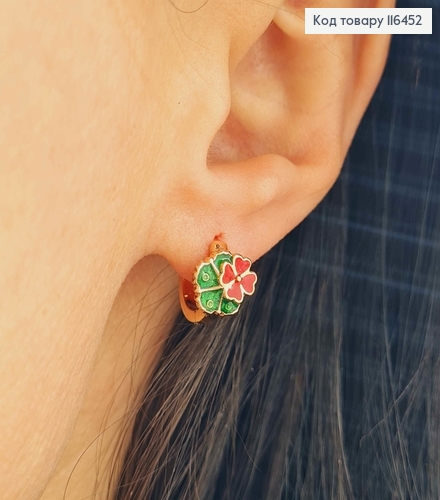 Серьги кольца 1см, Цветные четырехлистники, 8мм, Xuping 18К. 116452 фото 2