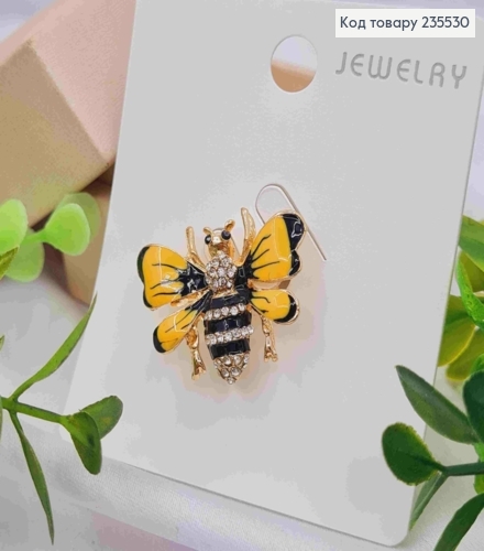 Брошь ПЧЕЛКА золотая с черным, в камнях, размер 2,3*3см 235530 фото 2