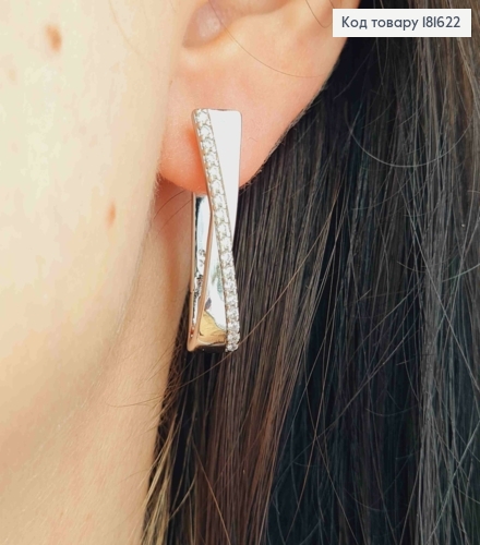 Серьги овальные "Песочные Часы" с камнями, длина 3см, англ. застежка XUPING 181622 фото 3