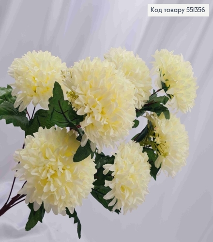 Штучна композиція ХРИЗАНТЕМИ, колір Айворі, 7 гілок з квітами на металевому стержні, 59см 551356 фото 3