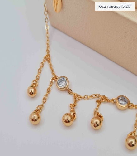 Браслет на ногу с камешками и подвесными бусинками, длина 21+5см, Xuping 18K. 151217 фото 2