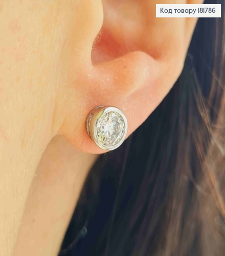 Серьги гвоздики, Блестящий камень в оправе, 7мм, Xuping 181786 фото 2